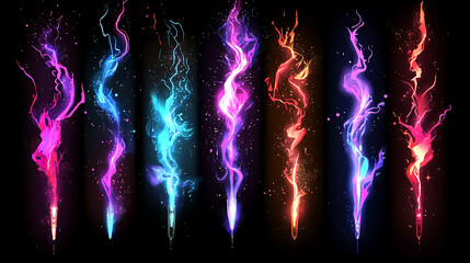 Aufkleber - The effect of lightning and lighting, set of zippers, thunderstorm and lightning, Symbol of natural strength or magic, light and shine, abstract, electricity and explosion, vector illustration