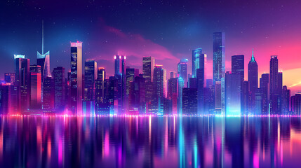 Leinwandbilder - Stunning cityscape background perfect for Zoom online business meetings or video calls, featuring a vibrant urban skyline that adds a professional and modern touch to your virtual interactions