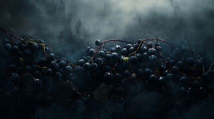 Wall Mural - abstract blueberry background in moody low key lighting with dark tones food photography