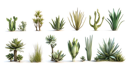 Poster - Agave plant collection sculptural desert flora isolated on white botanical photo set