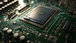 © CreativeCreations - Closeup of highperformance gpu chip on green motherboard intricate circuitry for gaming and computing