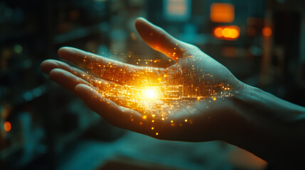 Aufkleber - A glowing orb of energy in a hand symbolizes innovation and technology in a futuristic setting at night