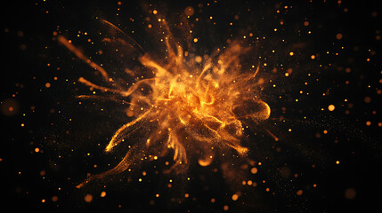 Aufkleber - Explosive sparkler ignition macro view of fiery particles scattering on black background