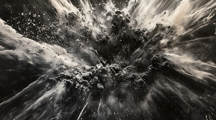 Aufkleber - Explosive black chalk art pieces and powder flying dynamic isolated effect abstract photo