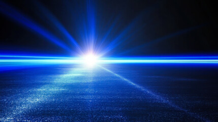Wall Mural - a breathtaking view of blue light rays shining across a serene surface at twilight