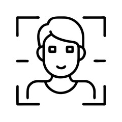 Poster - Facial recognition concept with smiling character on white background