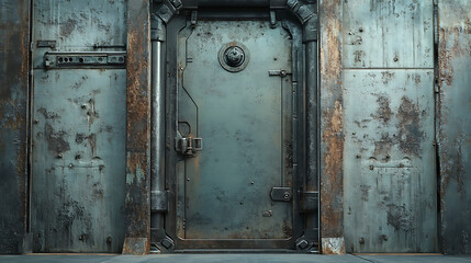 Poster - Futuristic sci-fi metal door in an aged industrial setting