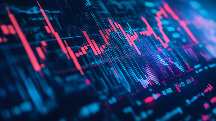 Aufkleber - The background is blue, with arrows growing upwards and downwards on the stock chart, conveying growth in business performance