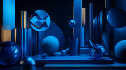 Poster - Abstract blue geometric shapes on dark background futuristic 3d design 3d render
