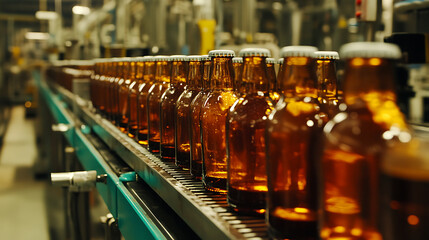 Aufkleber - Automated beverage production line in modern factory bottles on conveyor belt system