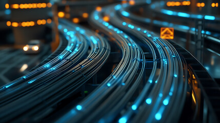 Poster - Lay the fiber optic cables along the designated pathways, ensuring they are properly aligned and protected from damage