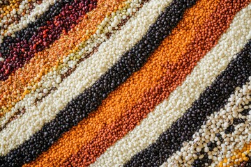 Aufkleber - An intricate arrangement of diverse beans, lentils, and seeds forms a vibrant, abstract pattern with striking colors and textures. Generative AI