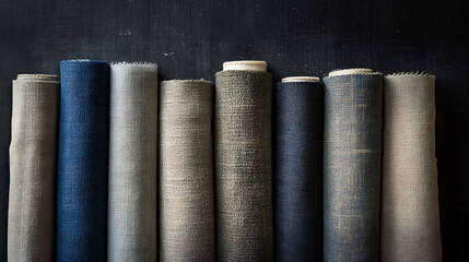 Poster - Linen fabric rolls arranged in a row, ideal for banners or posters