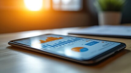 Poster - Smartphone with Financial Charts on a Table