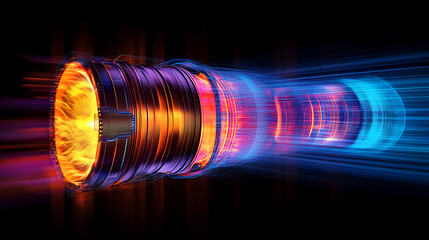 Aufkleber - Simulating jet engine combustion to visualize heat fluid dynamics, displaying temperature gradients and efficiency metrics, providing insights into optimal performance and energy utilization