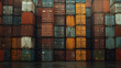 © CreativeCreations - Stacked cargo containers in a warehouse are prepared for temporary storage, loading, unloading, and sorting at a container point, exemplifying cargo transportation logistics