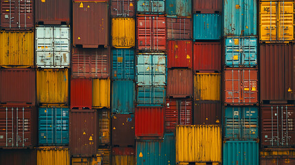 Poster - Stacked cargo containers in a warehouse are prepared for temporary storage, loading, unloading, and sorting at a container point, exemplifying cargo transportation logistics