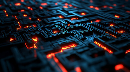 Poster - Digital labyrinth futuristic 3d network of interconnected data nodes abstract background