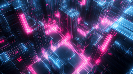 Poster - Digital labyrinth futuristic 3d network of interconnected data nodes abstract background