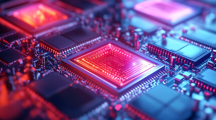 Leinwandbilder - Advanced supercomputer processor server room with quantum computing silicone chips 3d illustration