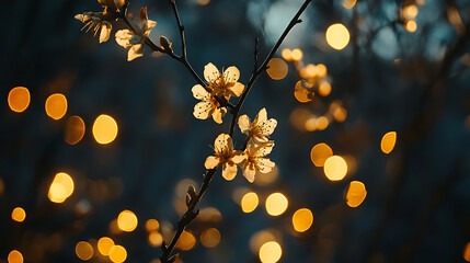 Aufkleber - Golden bokeh lights on a black background