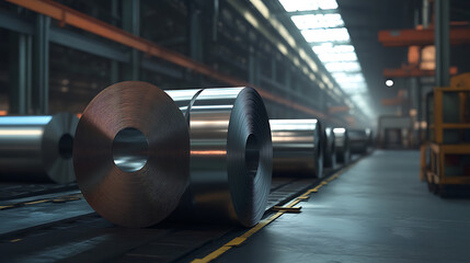 Leinwandbilder - Industrial steel manufacturing rolls of sheet metal in factory photorealistic 3d rendering