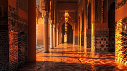 Aufkleber - Majestic koutoubia mosque in marrakech illuminated by warm sunrise glow islamic architecture travel photography
