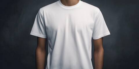 Poster - Man wearing plain white t-shirt on dark background for mockup