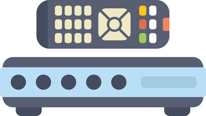 Poster - Tv set top box receiver with a remote control on top of it, illustrating concepts of television, entertainment, and home theater