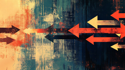 Fototapete - Thoughtprovoking digital illustration of arrows pointing in various directions on an artistic background symbolizing the complexity of decisionmaking and life choices
