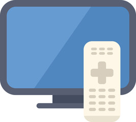 Poster - modern flat screen television showing a blue screen with a remote control nearby