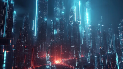 Poster - digital twin of smart city with futuristic technology elements urban innovation concept