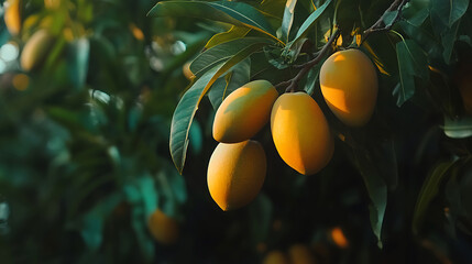 Aufkleber - Fresh and ripe indian mangoes on tree summer season fruit