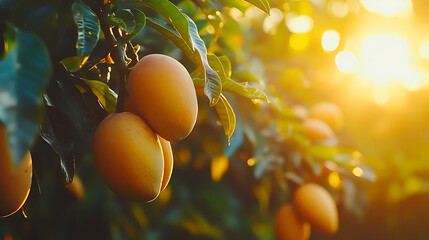 Aufkleber - Fresh and ripe indian mangoes on tree summer season fruit