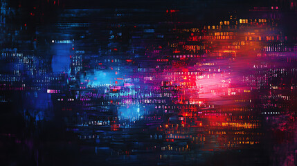 Poster - Futuristic binary code data stream on dark computer display digital painting