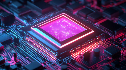 Fototapete - Futuristic quantum computing processor in supercomputer server room 3d illustration