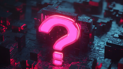 Leinwandbilder - Glowing neon pink question mark on black background futuristic 3d illustration