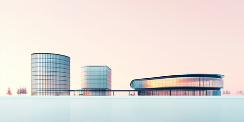 Poster - Modern buildings reflecting sunset light in urban landscape