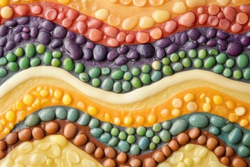 Aufkleber - Colorful beans, lentils, and seeds form a vibrant abstract pattern with wavy lines, showcasing a creative and artistic arrangement. Generative AI