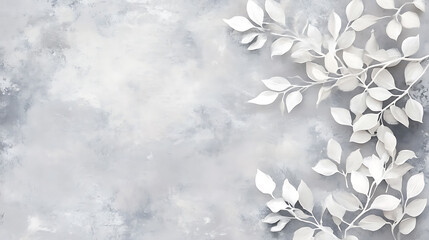 Aufkleber - Light grey watercolor background with white leaves and foliage, banner design, copy space concept