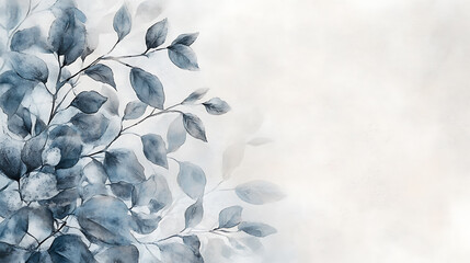 Aufkleber - Light grey watercolor foliage, leaves and vines on light background, banner with copy space area, soft gray color palette