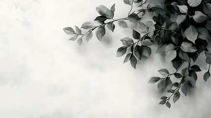 Aufkleber - Light grey watercolor foliage, leaves and vines on light background, banner with copy space area, soft gray color palette