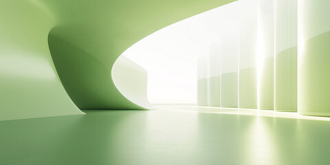 Poster - Green empty futuristic room with curved wall and bright light