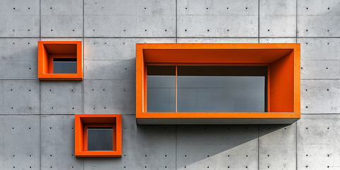 Poster - Orange windows breaking the monotony of a concrete facade