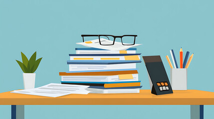 Aufkleber - Neat stack of important business documents and papers on office desk administration and paperwork concept