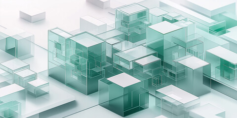 Poster - Abstract glass cubes forming futuristic cityscape: representing modern architecture and innovation