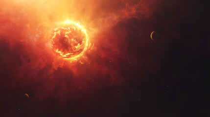 Leinwandbilder - Planets orbiting a bright glowing sun in deep space astronomy concept digital painting