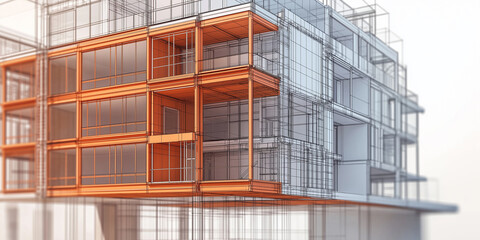 Poster - Modern apartment building under construction showing orange exterior walls and balconies