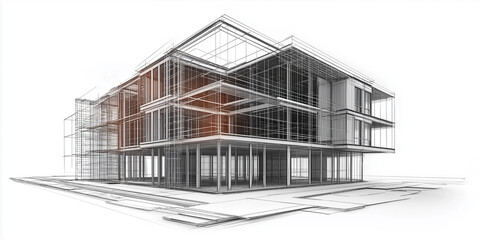 Aufkleber - Modern building wireframe model showing architectural design
