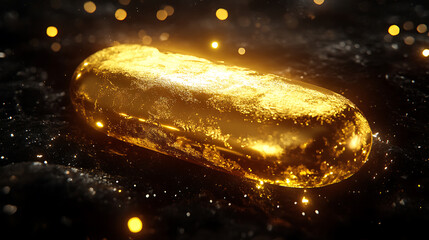 Leinwandbilder - Shimmering gold ingot on black background luxury wealth concept digital illustration
